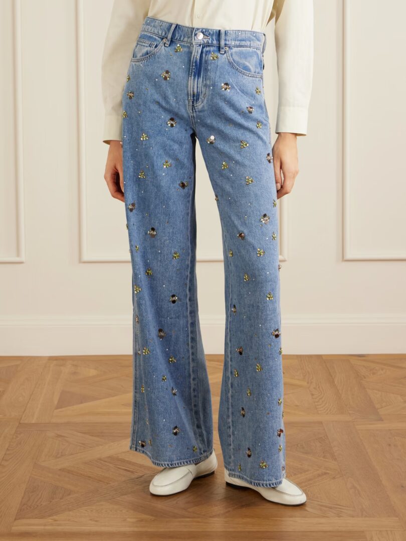 embellished wide leg jeans bulk denim export by Tuopu Apparel