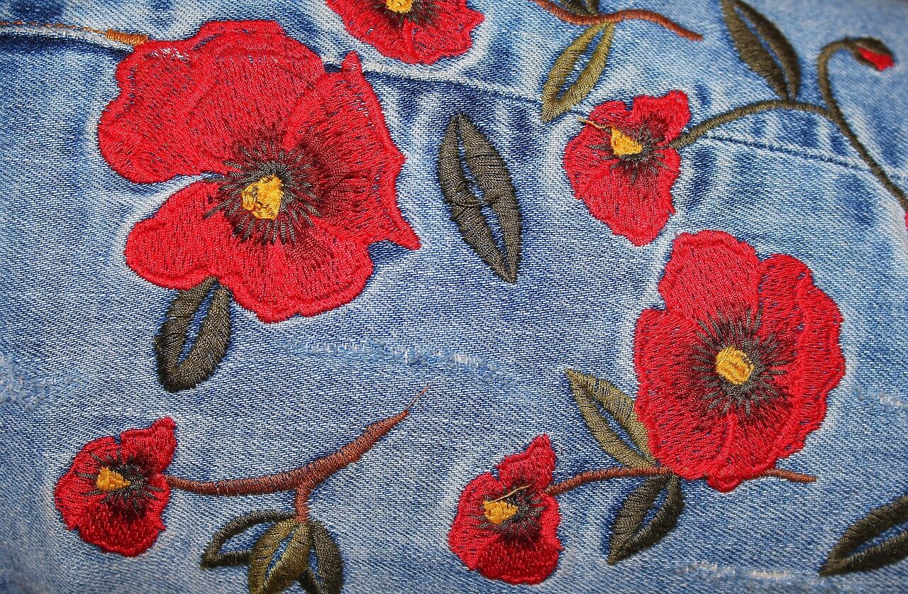 jeans, embroidery, ornament, clothes, theme, floral, texture, model, piece, color, web, retro, red, embroidery, embroidery, embroidery, embroidery, embroidery